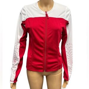 Vintage Oakley Cycling Jersey Red White Full Zip 3 Pockets on Back Size Medium